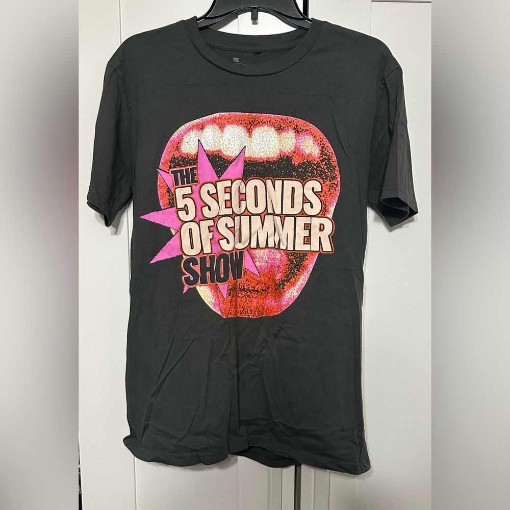 5 Seconds Of Summer Black Tee with Pink and Red Graphic